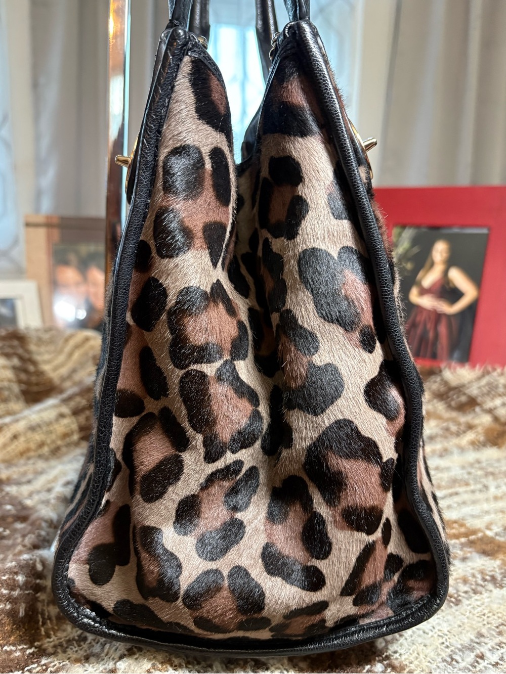 Coach Leopard Print Calf Hair Crossbody Carryall 3 Compartment Twistlock Handbag - Picture 10 of 16